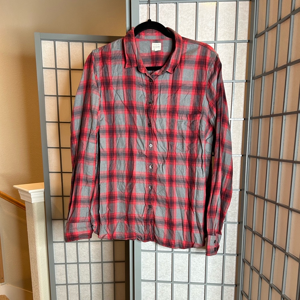 J. Crew Red and Gray Plaid Button-down Shirt